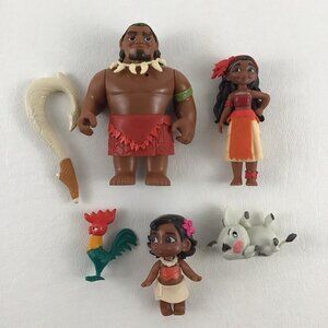 Disney Moana Deluxe Collectible Figure Chief Tui Pua Hei Hei 5pc Lot Hasbro Toy